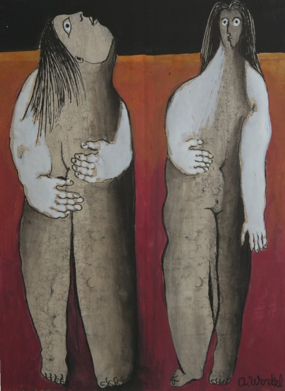 Ans Wortel - Gouache -De verschrikkelijke lijven van vrouwen alleen- gesigneerd verkocht voor € 200!