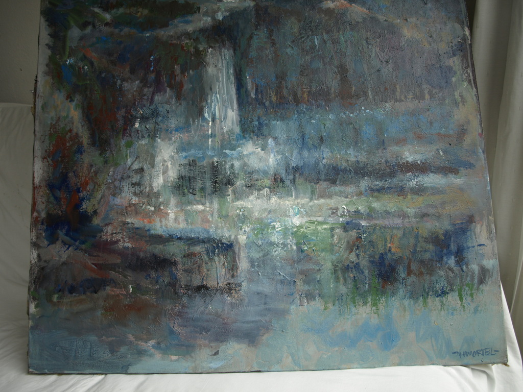 John Wortel ? : Olieverf op doek – Waterval – Gesigneerd - 100 x 100 cm  kopen? Bied vanaf 1!