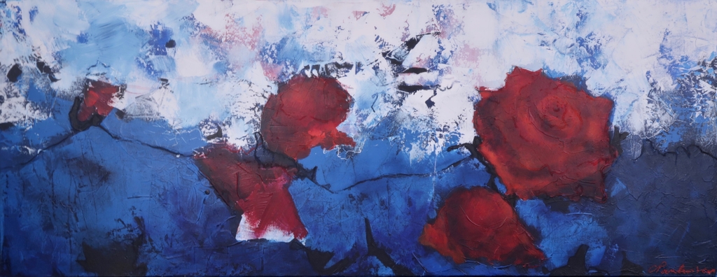 Carolina Paulussen: Acryl op doek, Rozen II (Groot) verkocht voor € 200!