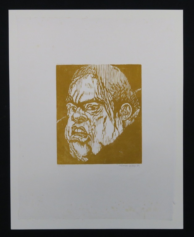 Herman Gordijn: Houtsnede op Japans papier, Portret II verkocht voor € 90!