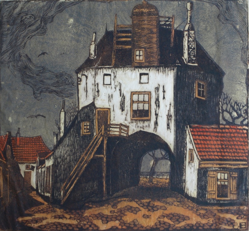 Louis Haver : Houtsnede , Huis met poort – Gesigneerd – ca 1950 verkocht voor € 35!