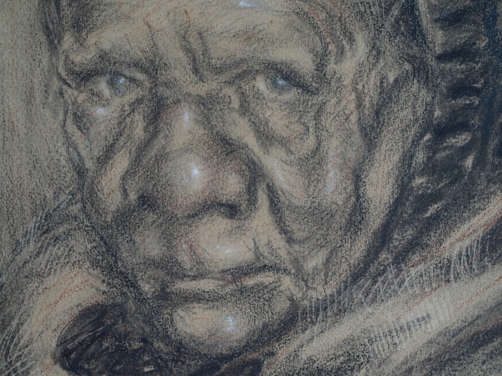 Onbekend : Tekening , Portret vrouw, omhoog kijkend – ca 1920 - Elias Smalhout kopen? Bied vanaf 1!