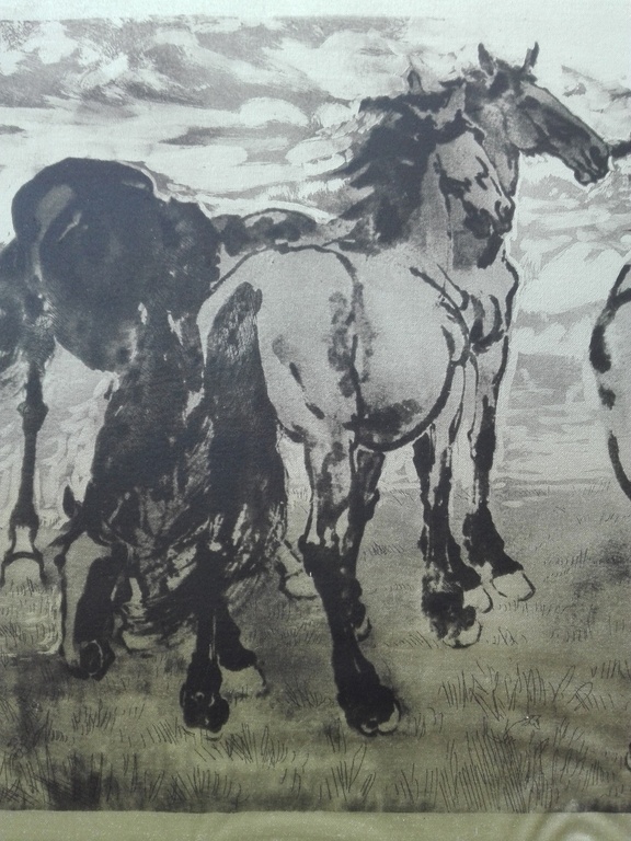 Gesigneerd onbekende kunstenaar, ets op zijde, Wilde paarden, impressionisme kopen? Bied vanaf 1!