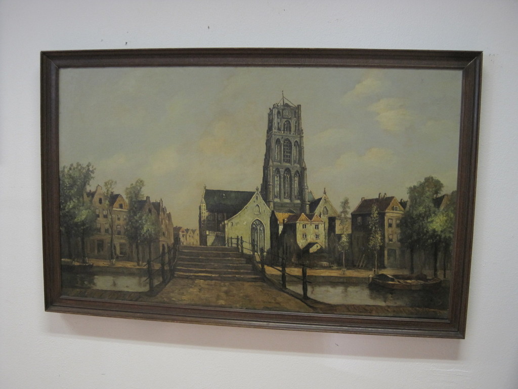 omstreeks 1920 - GROOT stadsgezicht Rotterdam Laurenskerk onduid gesigneerd kopen? Bied vanaf 1!