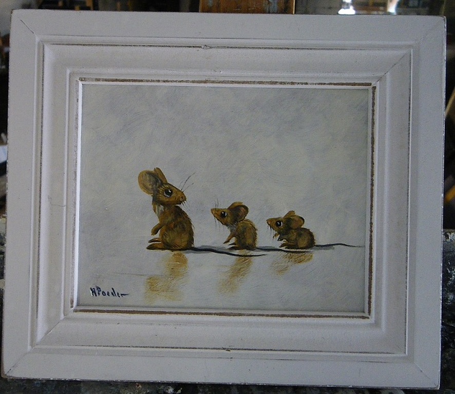Drie schattige muisjes van Henk Poeder: Olieverf op paneel 13x17 verkocht voor € 65!