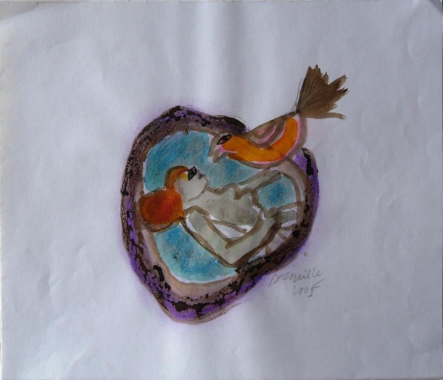 Corneille : naakt met roodborstje (originele aquarel) kopen? Bied vanaf 700!