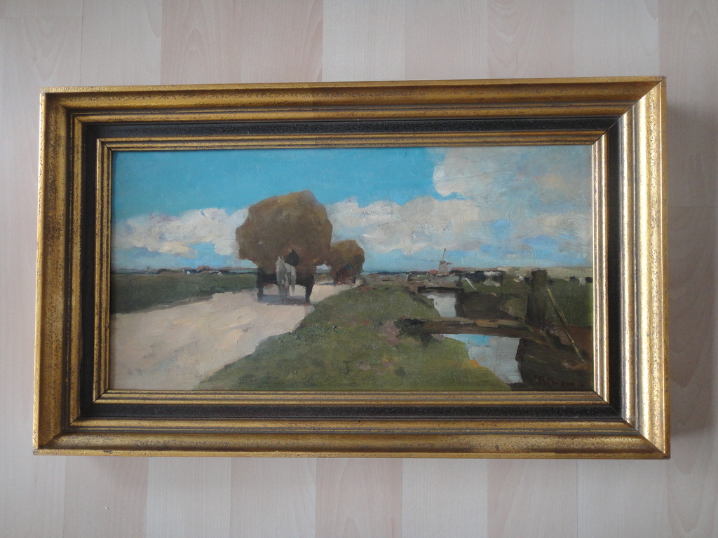 Jacob Ritsema - Jacob Coenraad Ritsema -olieverf op triplex - zicht op Kortenhoefse polder verkocht voor € 300!