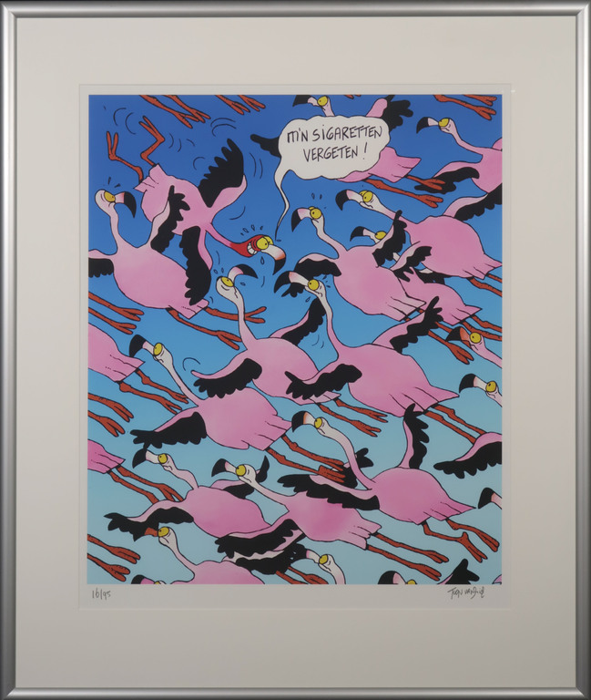 Toon van Driel: Giclee, Flamingo - Ingelijst verkocht voor € 60!