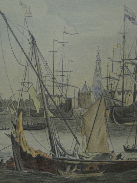 oude aquarel "VOC schip de Amsterdam op het IJ met Schreierstoren"   kopen? Bied vanaf 1!