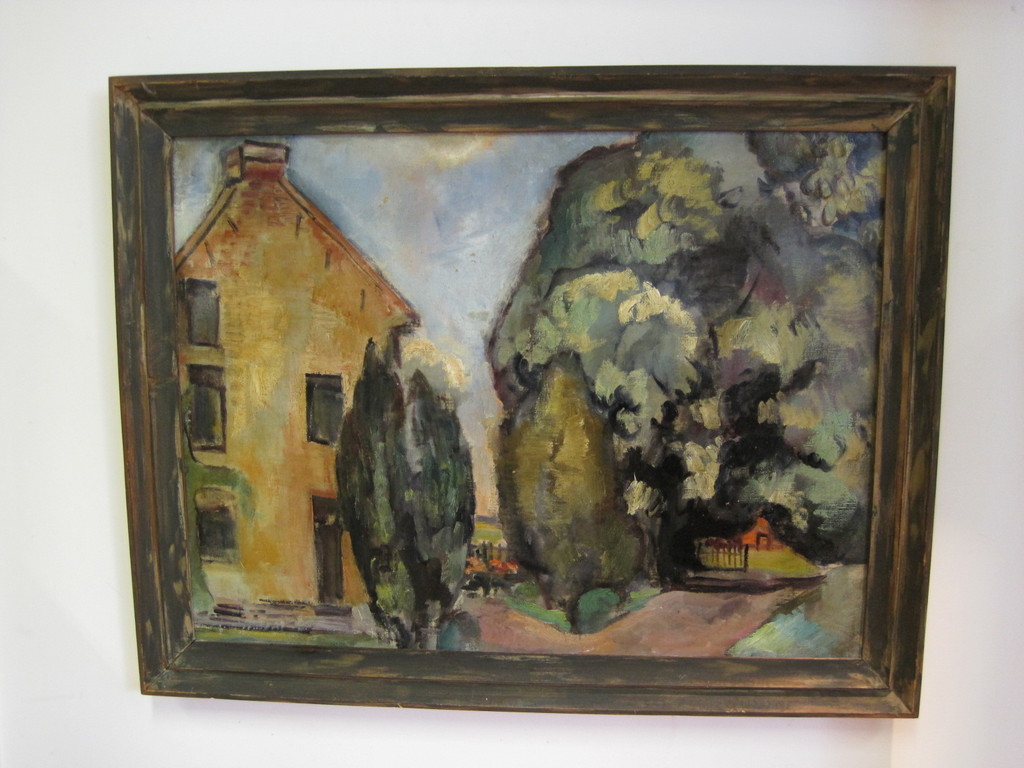 Hans Wiesman 1918-1988 expressionisme "huis met cypressen" olieverf 1940 verkocht voor € 75!