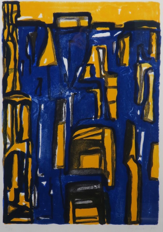 Theo Kuijpers: Litho, Zonder titel (geel/blauw) -Ingelijst kopen? Bied vanaf 35!