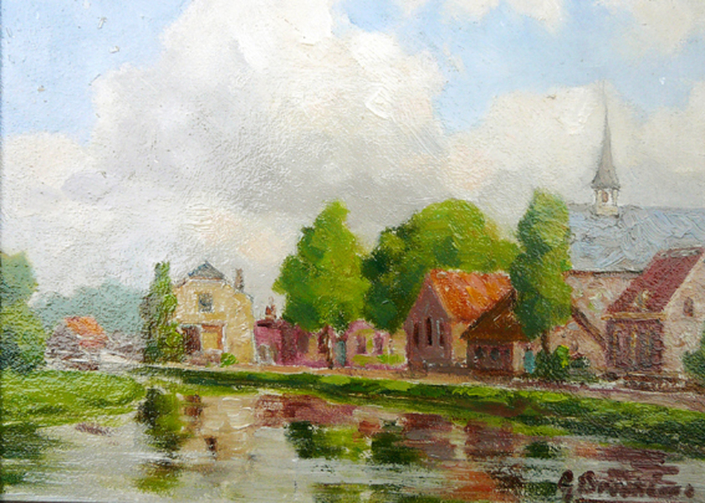 Dorpsgezicht De Meern -olieverf circa 1925- kopen? Bied vanaf 30!