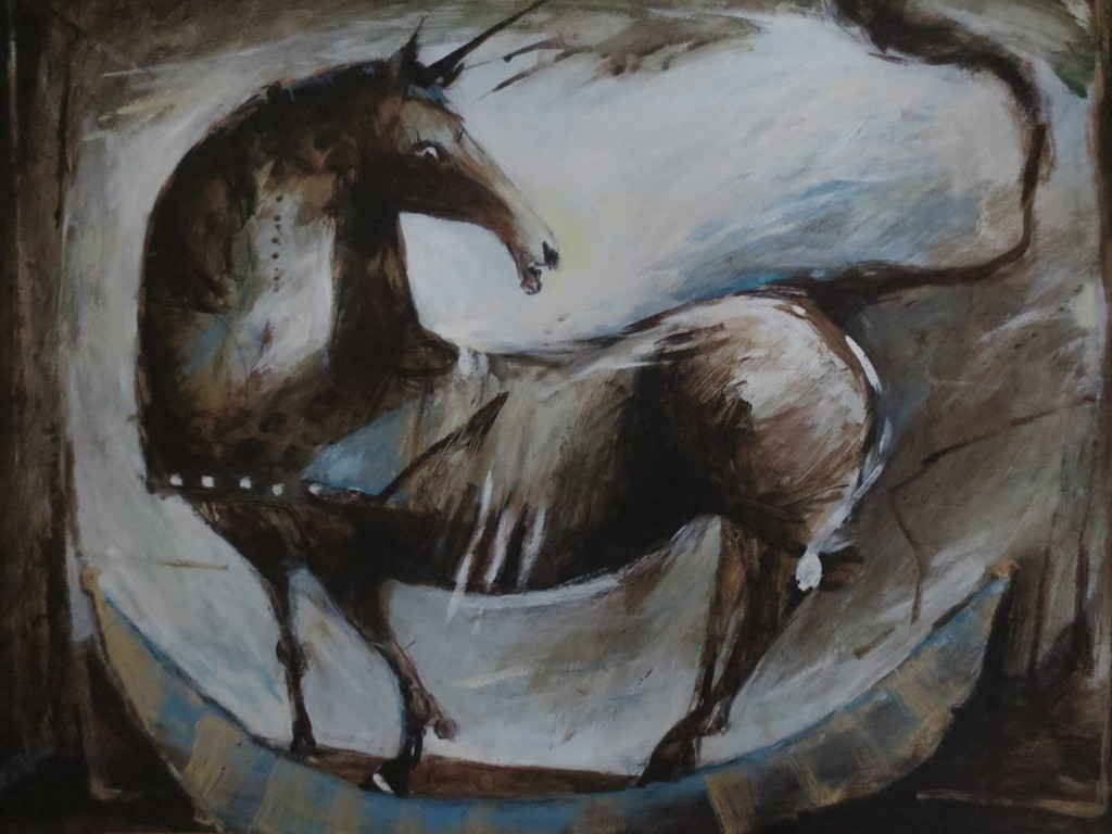 HEMERT EVERT VAN - signeerde gouache/aquarel - the old unicorn- 1980 verkocht voor € 90!