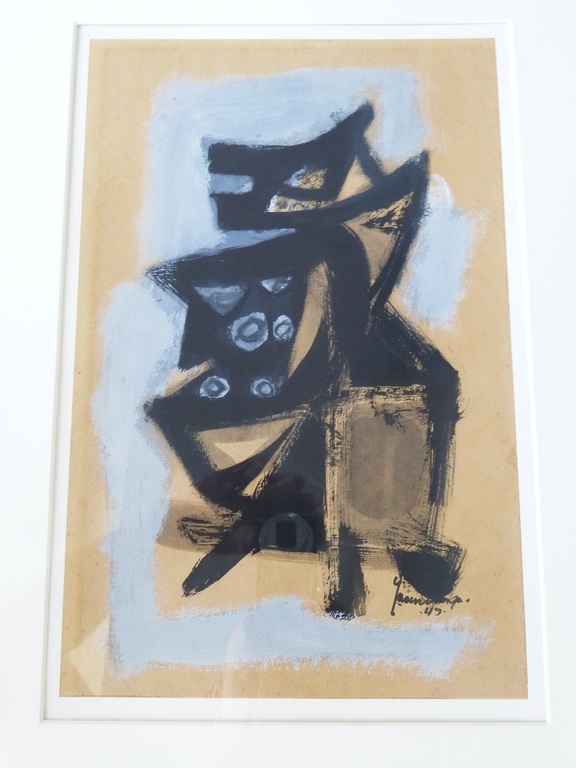 Jaap Nanninga, gemengde techniek op papier, 1949, handgesigneerd verkocht voor € 1250!