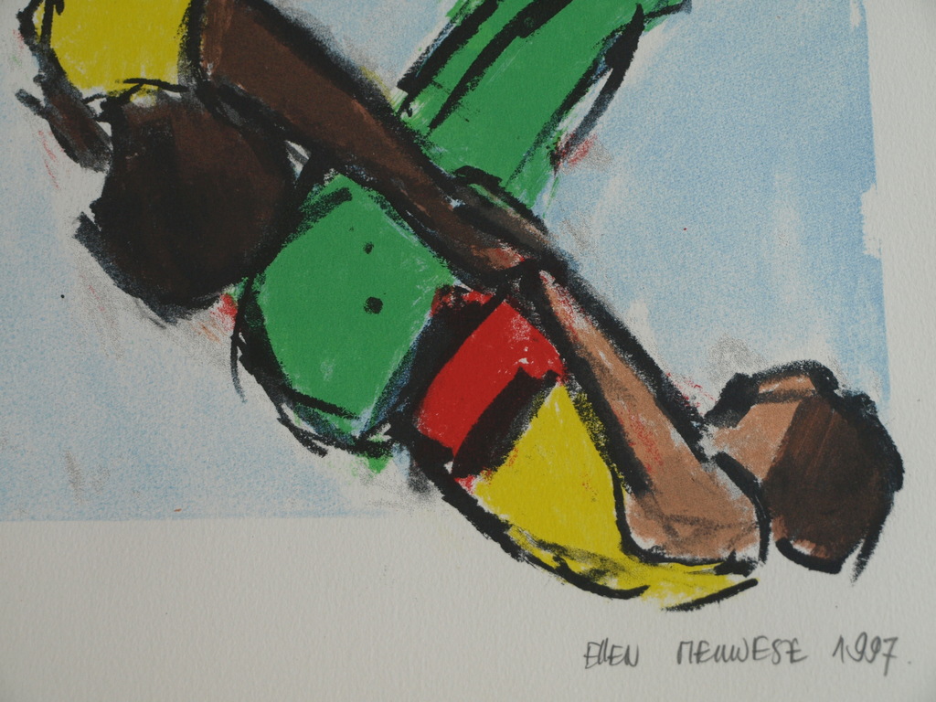 Ellen Meuwese : Zeefdruk , Trapeze artiesten – gesigneerd & ingelijst – 1997 kopen? Bied vanaf 50!