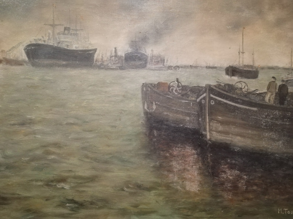 onbekend kunstenaar - oude marine 1948 - olieverf op doek - haven Rotterdam kopen? Bied vanaf 75!