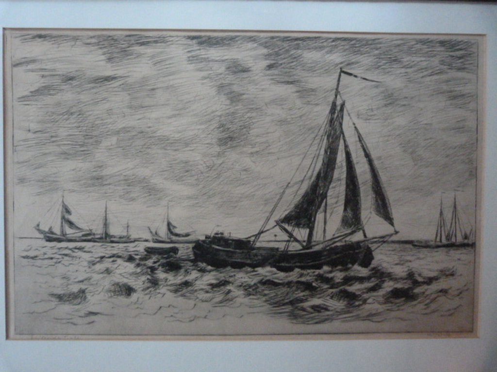 Willem Jans Dijk - ( Voor de wind ) Zeilende Tjalk, met links en rechts meerdere verkocht voor € 80!