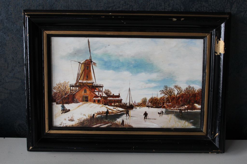 G.J. Dalman - G.J. Dalman - winterlandschap met molen en schaatsers verkocht voor € 65!