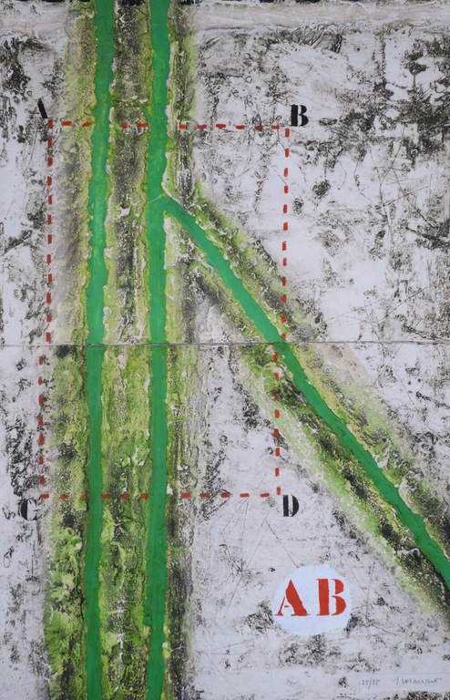 James Coignard: Carborundum op samengeperst papier (viltstructuur),Tweeluik ABCD verkocht voor € 175!