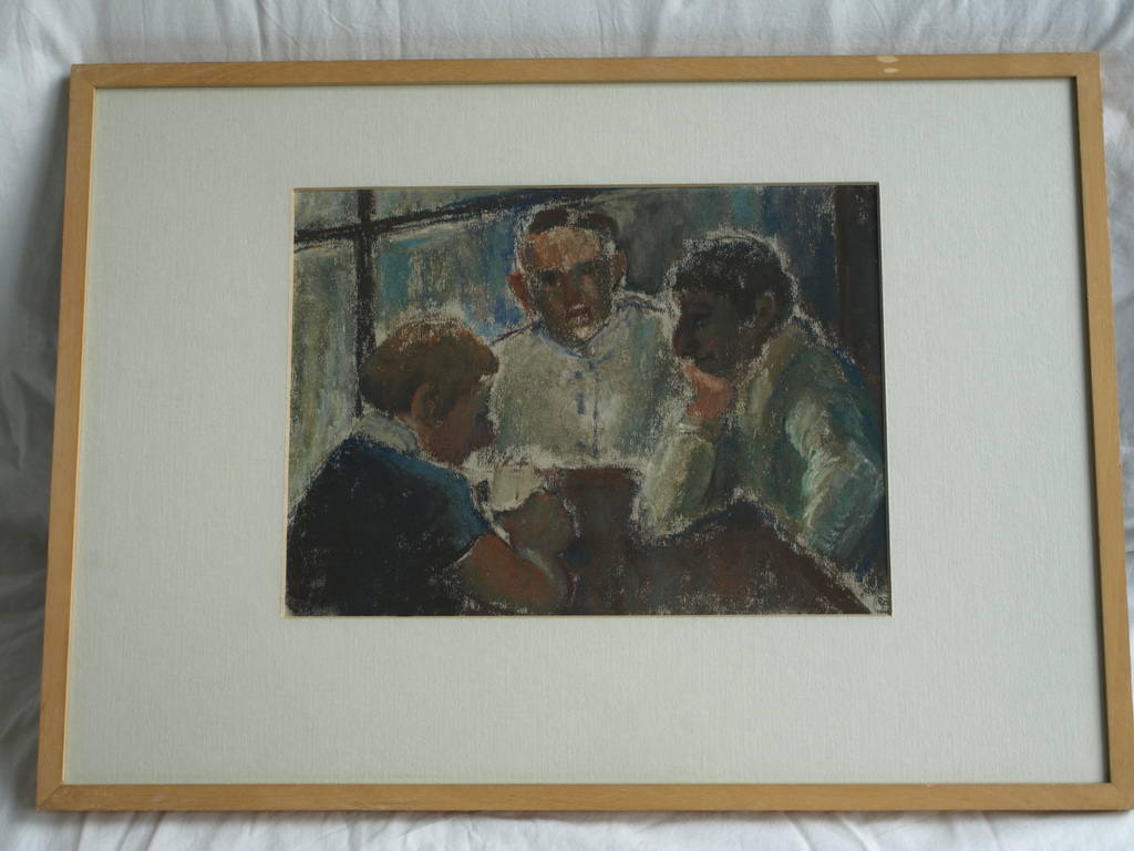 Miriam Cobelens : Pastel – Het gesprek – gesigneerd & ingelijst – 1980 kopen? Bied vanaf 50!