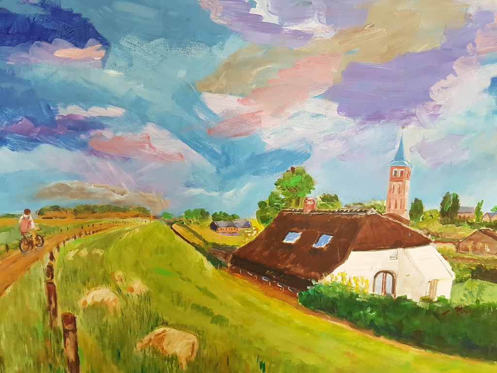 Groot formaat expressionistisch schilderij van een landschap, acryl op board. kopen? Bied vanaf 1!