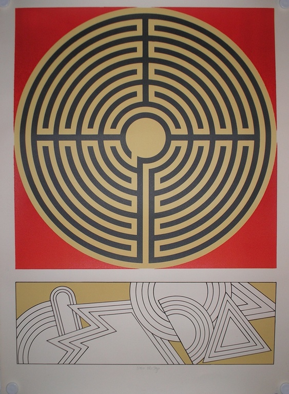 Lucio del Pezzo: "Laborintus" - kleurenlitho op papier verkocht voor € 40!