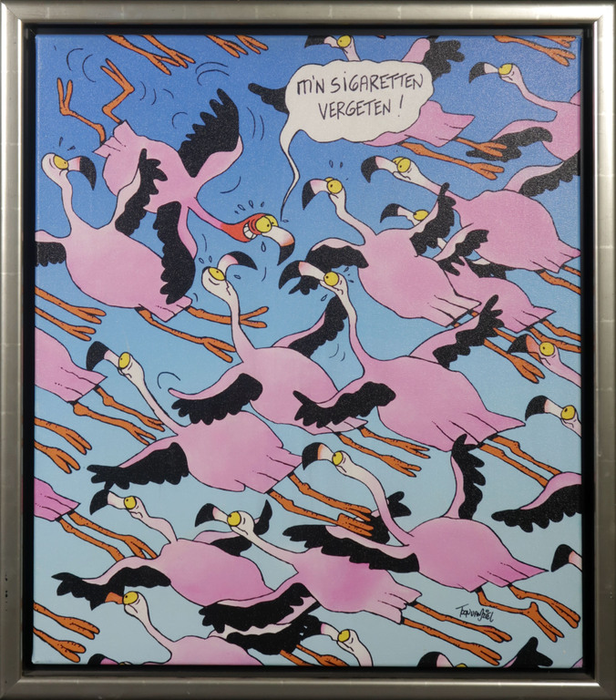 Toon van Driel: Giclee op doek, Flamingo - Ingelijst verkocht voor € 40!