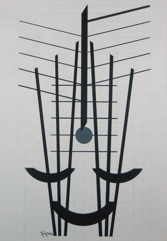 Wim Sinemus: Gouache, Compositie met kwartcirkels  verkocht voor € 550!