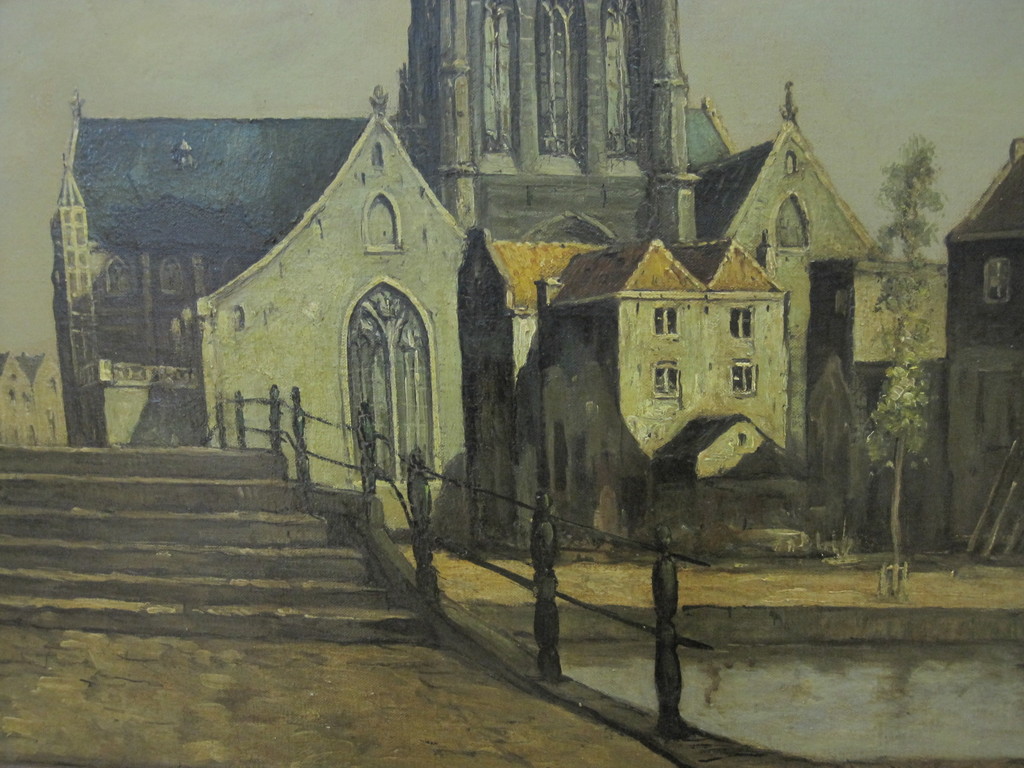 omstreeks 1920 - GROOT stadsgezicht Rotterdam Laurenskerk onduid gesigneerd kopen? Bied vanaf 1!