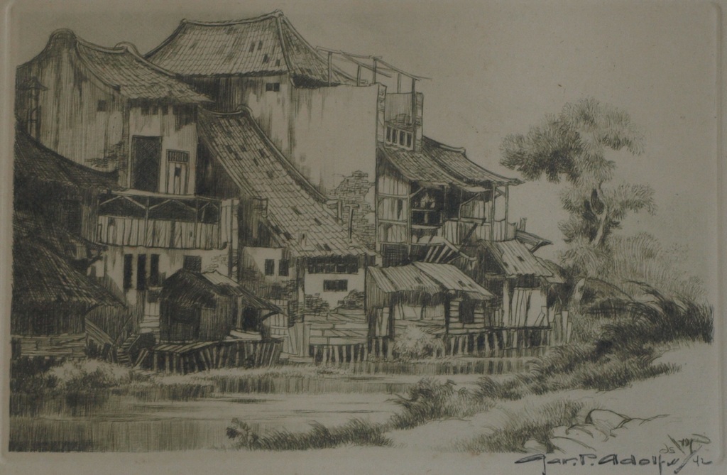 Gerard Adolfs : Ets , Tjantian (Soerabaja) – gesigneerd & ingelijst - 1926 verkocht voor € 100!