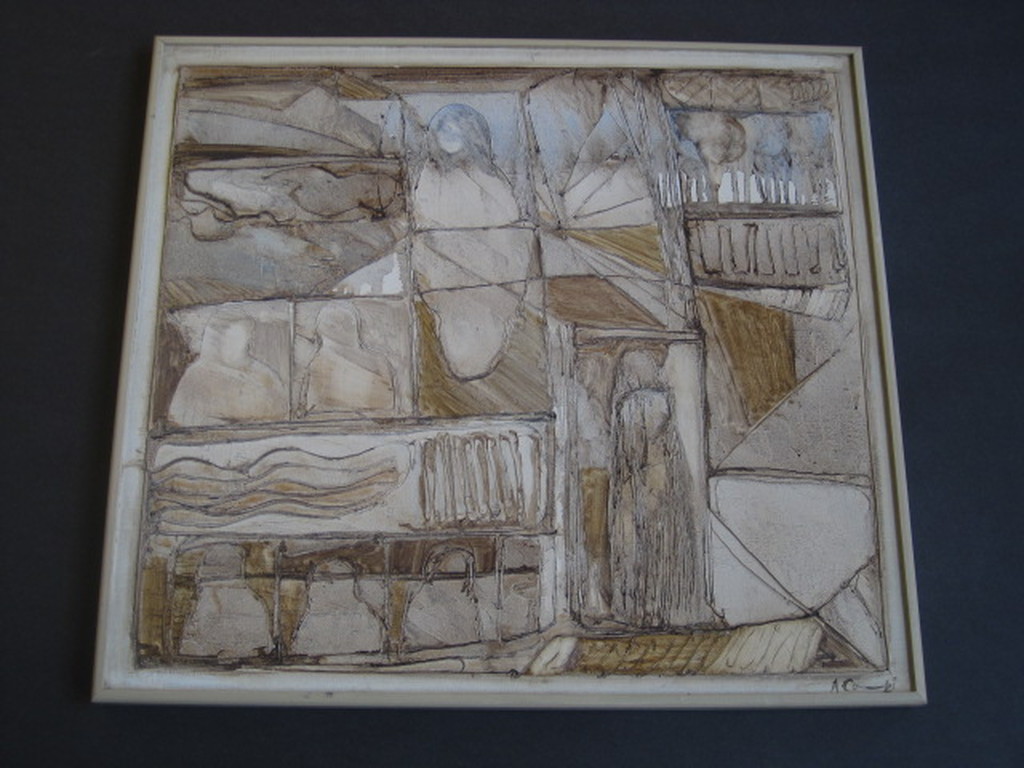 Indrukwekkend abstract figuratief Reliëf olieverf "Madonna" van Armand Campi  verkocht voor € 85!