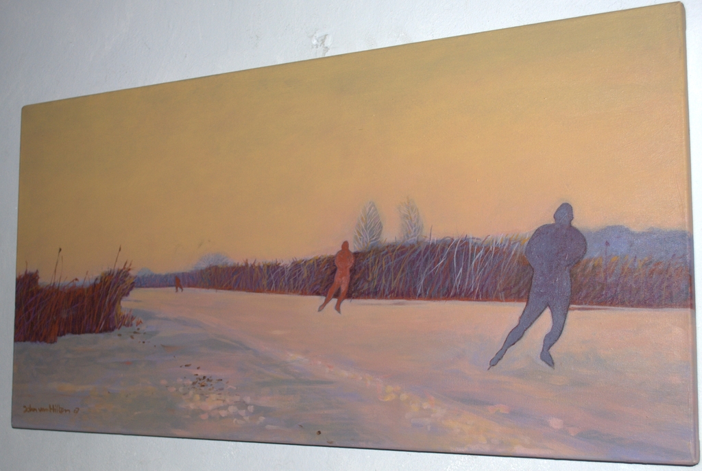 SCHAATSERS IN DE POLDER--ACRYL OP CANVAS kopen? Bied vanaf 40!