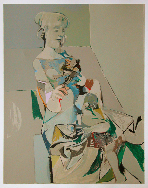 LINO DINETTO, originele kleurenlitho, ‘Donna con colomba e bambino’ kopen? Bied vanaf 45!