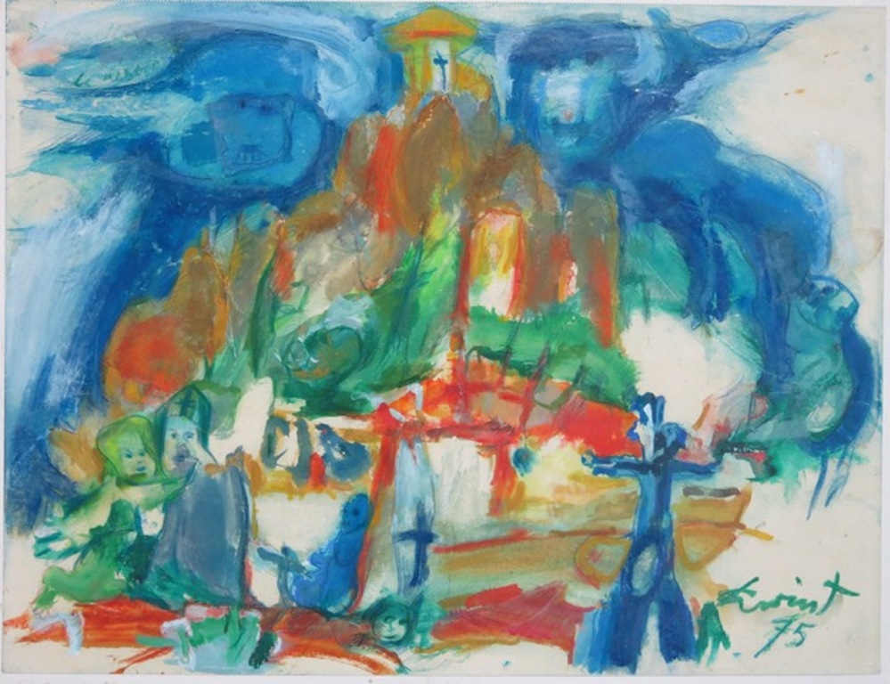 Steven Kwint: Gouache, Religieuze voorstelling verkocht voor € 50!