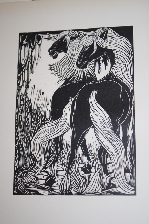 JAN SCHONK - ART DECO HOUTSNEDE 1926 -  PAARDEN verkocht voor € 39!