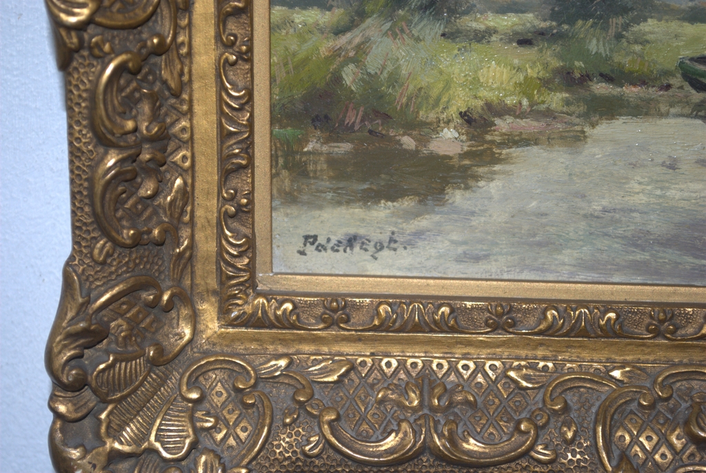 Waterlandschap - olieverf op eikenhouten paneel, gesigneerd. kopen? Bied vanaf 149!