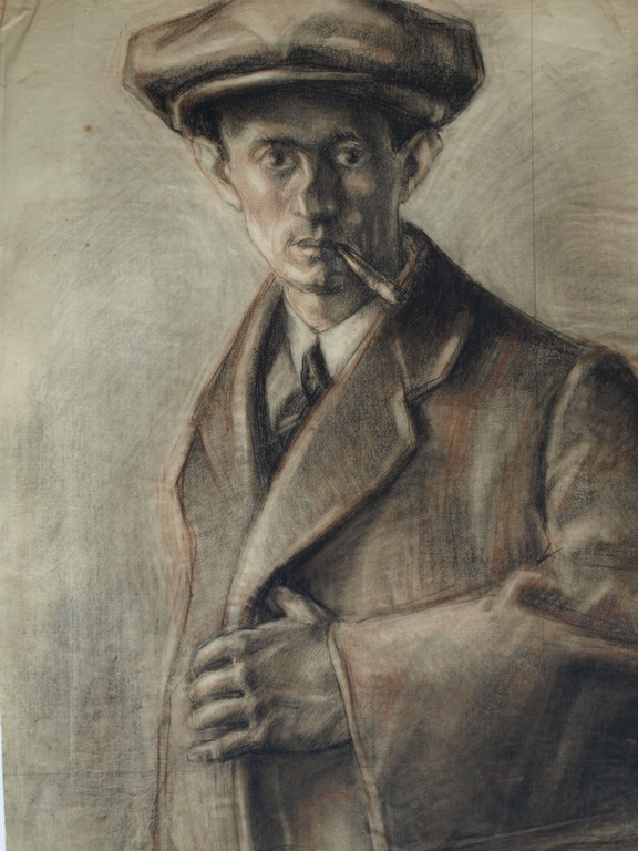Onbekend : Tekening , Portret man met pet en sigaret – ca 1920 kopen? Bied vanaf 1!