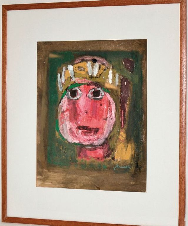 Jaap Nanninga: Gouache. Hoofd. Ingelijst verkocht voor € 650!