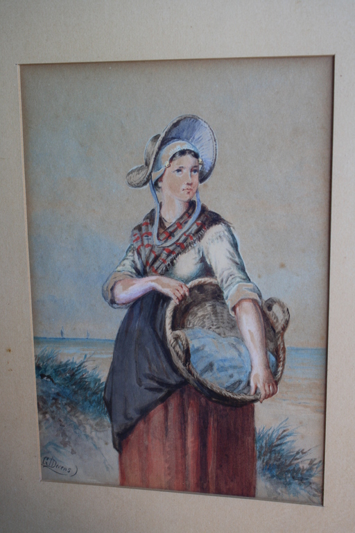 G J DERENS 1831-1898 - VISSERSMEISJE in de DUINEN verkocht voor € 125!