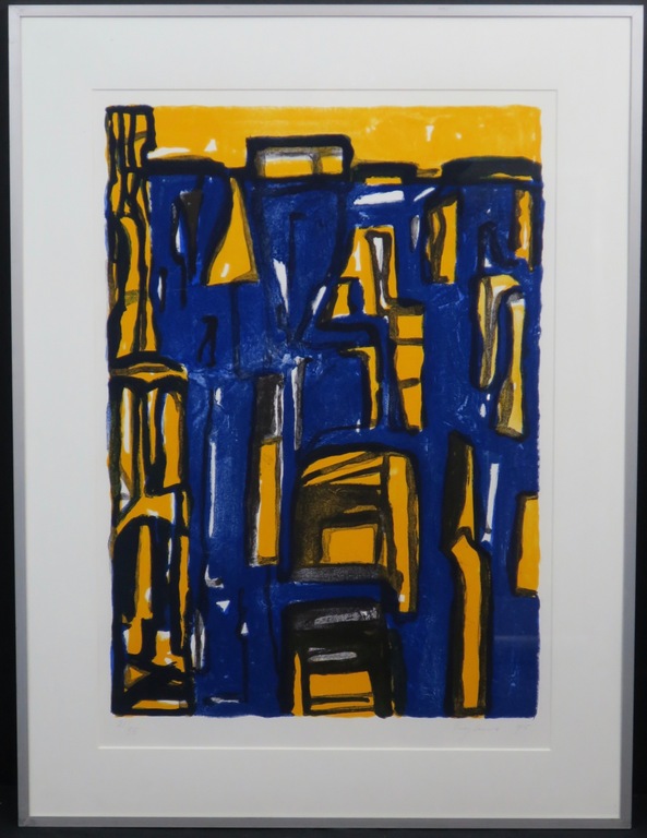 Theo Kuijpers: Litho, Zonder titel (geel/blauw) -Ingelijst kopen? Bied vanaf 35!