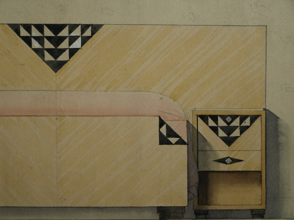 CAMILLE GAUTHIER (1870-1963) – Ontwerp bedmeubel – Art Deco – ca 1920 verkocht voor € 17!