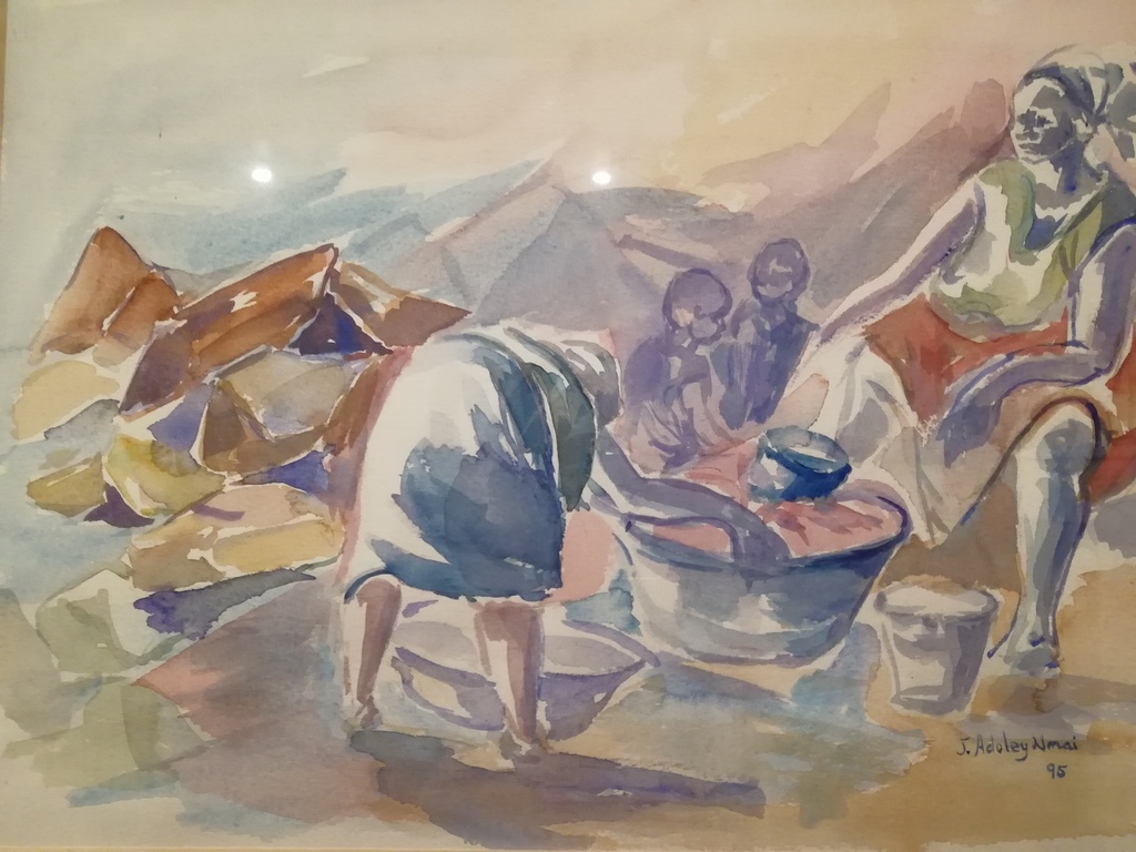 onbekend kunstenaar - aquarel - Afrikaans laundry tafreel - signatuur onleesbaar kopen? Bied vanaf 1!