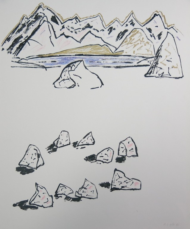 Anne Semler: Met de hand ingekleurde litho, Berglandschap kopen? Bied vanaf 1!