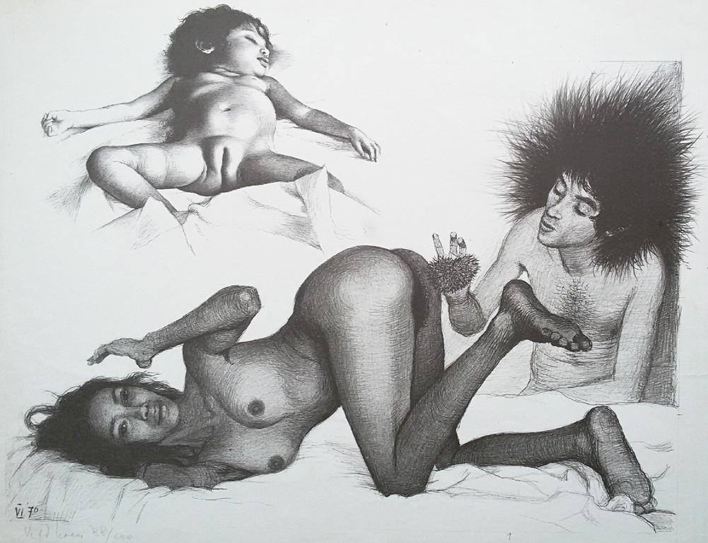 Aat Veldhoen - Naakt familieportret, litho kopen? Bied vanaf 95!