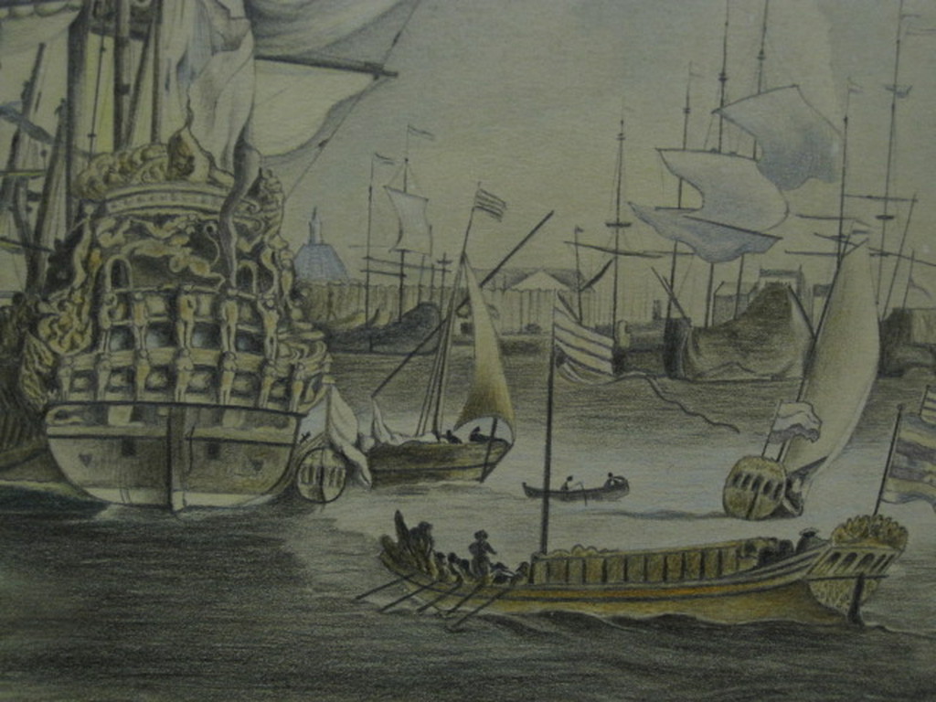 oude aquarel "VOC schip de Amsterdam op het IJ met Schreierstoren"   kopen? Bied vanaf 1!