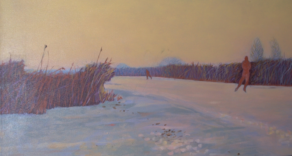 SCHAATSERS IN DE POLDER--ACRYL OP CANVAS kopen? Bied vanaf 40!
