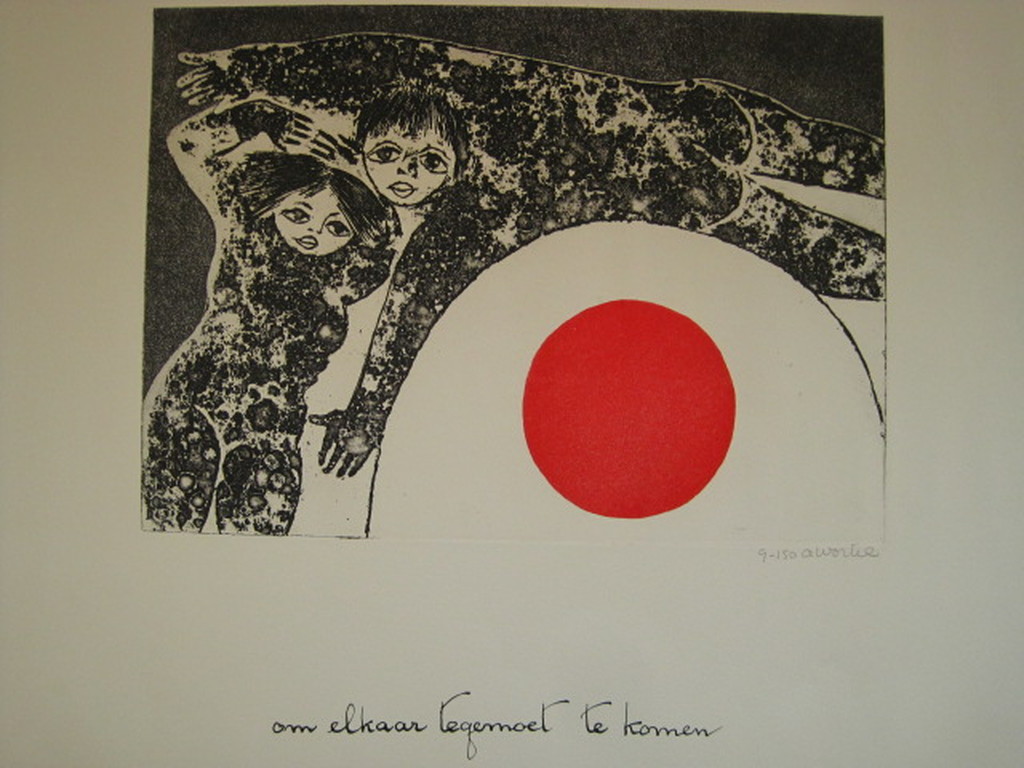 Ans Wortel gesigneerde litho "om elkaar tegemoet te komen" kopen? Bied vanaf 1!