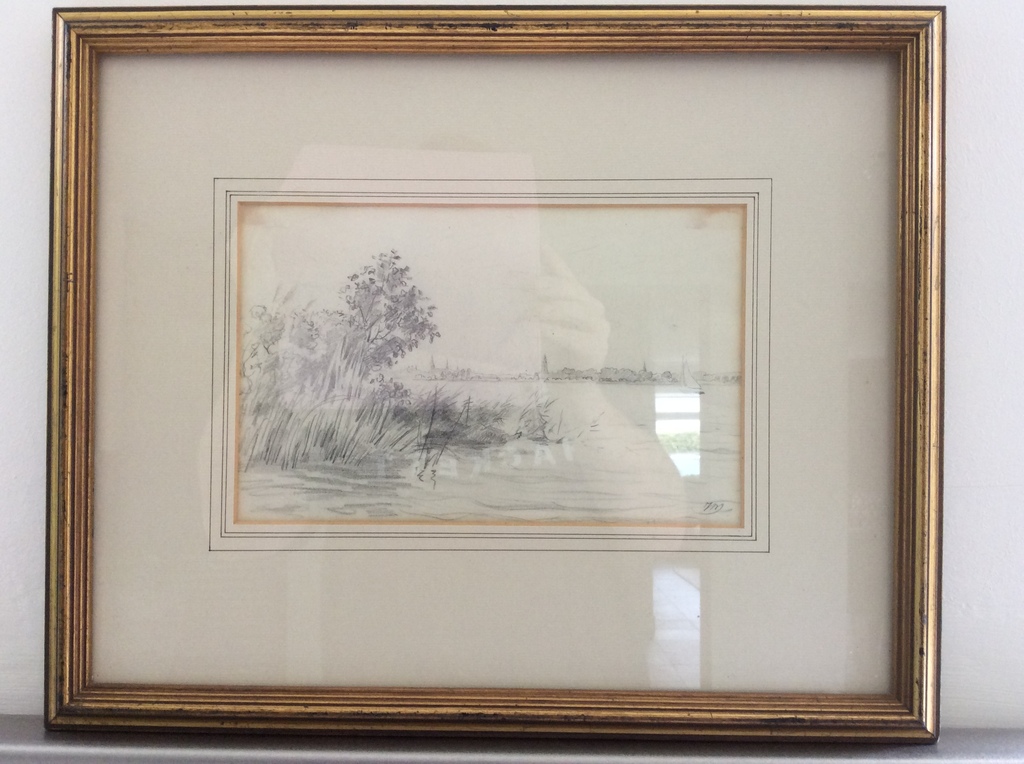 Ids Wiersma, potloodtekening, schets Friese Meren verkocht voor € 100!
