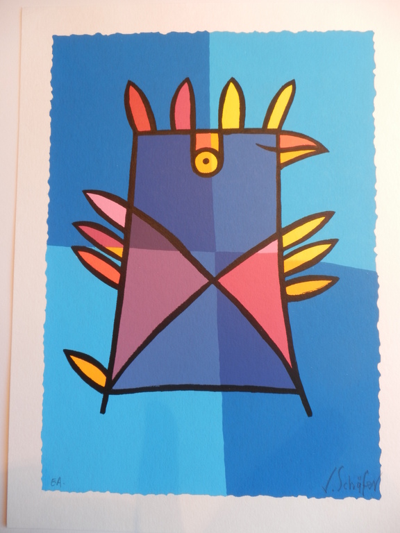 JACQUELINE SCHAEFER Zeefdruk BLAUWE VOGEL kopen? Bied vanaf 30!
