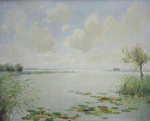 Willem van der Ven - Plas in polderlandschap met waterlelies kopen? Bied vanaf 140!